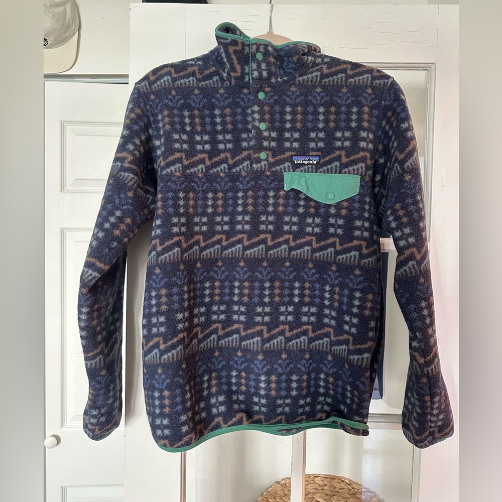 Patagonia Synchilla Blue and Green Patterned Fleece